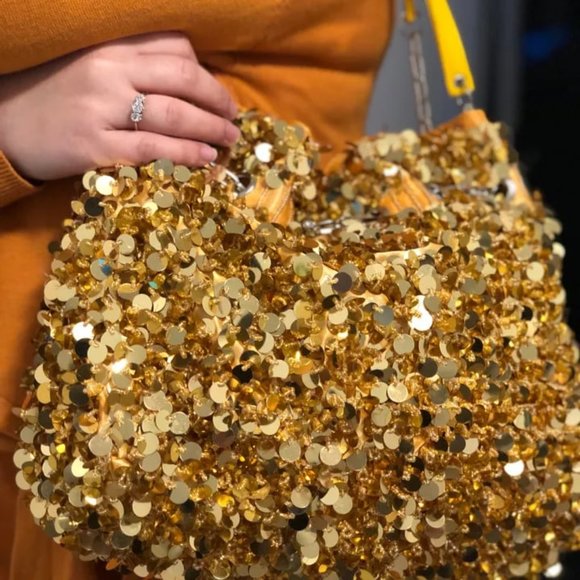 NWT Y2K Gold Sequins Tote Bag - Picture 3 of 10